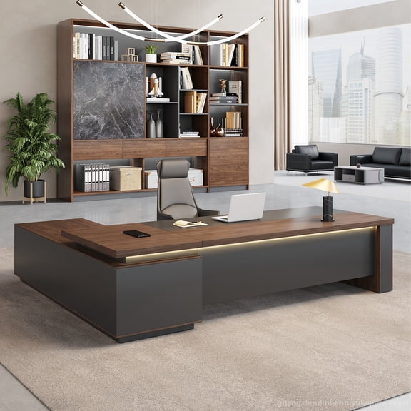 Luxury L-Shaped Ergonomic Executive Desk With Integrated Storage And Power Management 29.53" x 70.87" x 62.99"
