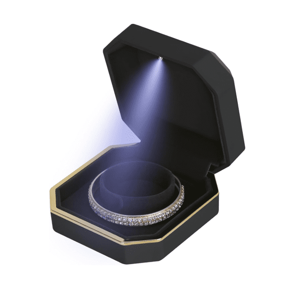 Luxury LED Jewelry Bracelet Gift Box with LED Light, Velvet Small Jewelry Box Storage Box, Wedding, Engagement, Proposal, Birthday, and Anniversary Storage Rack (Black)