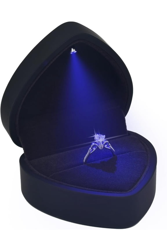 Luxury LED Lighted Engagement Ring Box - Heart Shaped Elegant Starry Sky Ring Case for Wedding Rings, Perfect for Proposal, Anniversary, Ceremony, and Gift Giving