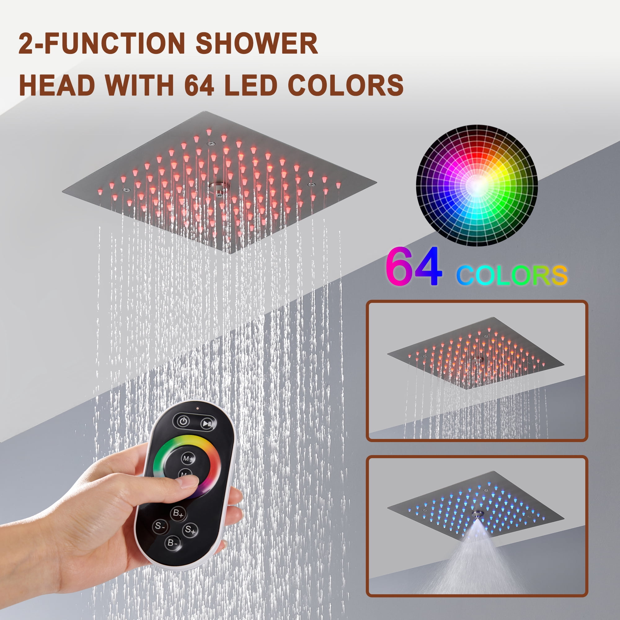 HOMEDEC 12 Inch LED Rainfall Shower System With Body Sprays - Brushed Nickel, Thermostatic Valve, All Functions Work Together - View #3