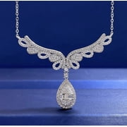 Luxury Lab Created Pear Diamond Wing-Shaped Pendant Necklace 14K White Gold Plated Silver