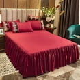 thumbnail image 1 of Luxury Lace Bed Skirt Full Coverage Dust-Proof Bedding Accessory for All Season, Red, 1 of 6