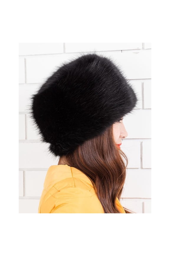 Luxury Ladies Hat Russian Style Cossack Pillbox Winter - Black, as described