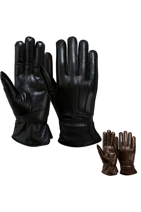 Genuine Thermal Insulated Leather Gloves for Women, Black, Large