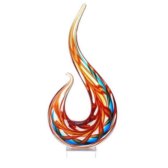 Luxury Lane Hand Blown Flame Sommerso Art Glass Sculpture for Decor 16 inch tall Centerpiece Table Decoration