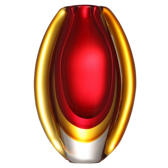 Luxury Lane Hand Blown Sommerso Oval Art Glass Vase for Decor 10 inch tall Centerpiece Table Decoration Red