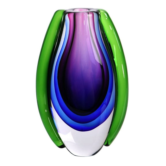 Luxury Lane Hand Blown Sommerso Oval Art Glass Vase for Decor 8.5 inch tall Centerpiece Table Decoration Purple