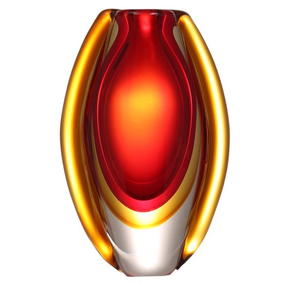 Luxury Lane Hand Blown Sommerso Oval Art Glass Vase for Decor 8.5 inch tall Centerpiece Table Decoration Red