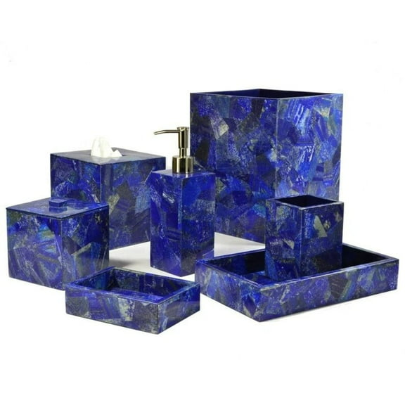 Luxury Lapis Lazuli & Agate Bathroom Set  Marble Soap Dispenser, Elegant Accessories, Vanity Decor & Stylish Bathroom Essentials