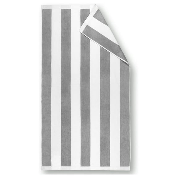 Luxury Large Beach Towel 34 x 64 inch - Extra Soft Cabana Stripe Hotel and Resort Style - Velour Yarn Dyed 100% Cotton (Grey, 1 Towel)