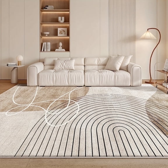 Luxury Large Beige Modern Floor Mat - Soft Floor Mat, Machine Washable Large Area Floor Mat, Suitable for Living Room, Bedroom, Dining Room - Neutral Decorative Home Floor Mat