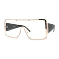 thumbnail image 1 of Luxury Large Shield Rectangle Exposed Lens Rimless Sunglasses Gold Black Clear, 1 of 4
