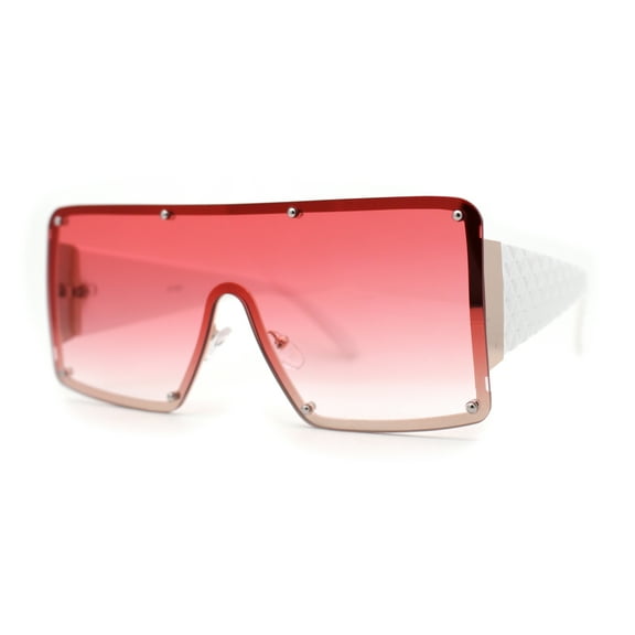 Luxury Large Shield Rectangle Exposed Lens Rimless Sunglasses Gold White Pink