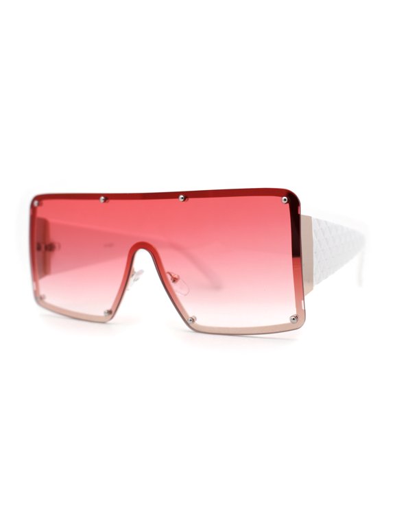 Luxury Large Shield Rectangle Exposed Lens Rimless Sunglasses Gold White Pink