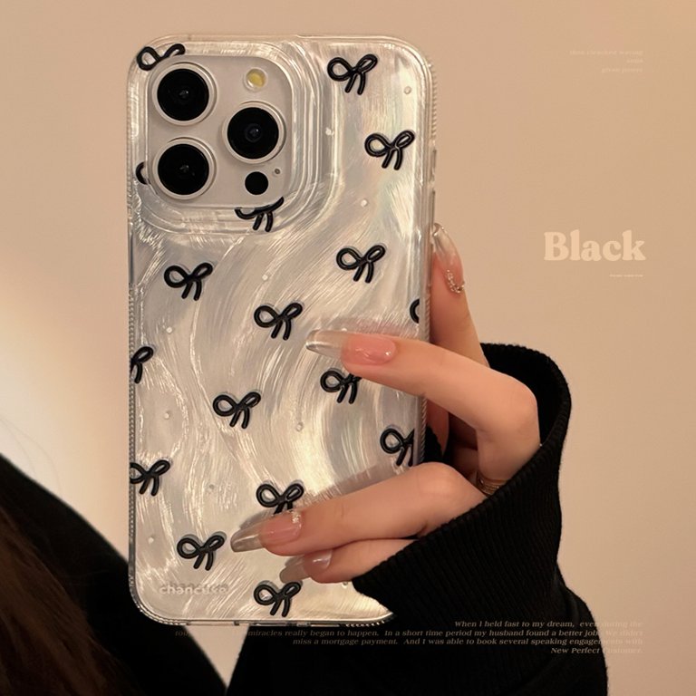 Luxury Laser Silver Bow knot Case for iPhone 15 14 13 12 11 Pro
