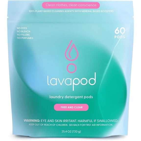 Luxury Laundry Pods - Plant-Based Detergent Unscented | Biodegradable PVA Film | Made in USA | 60 Count (Free & Clear)