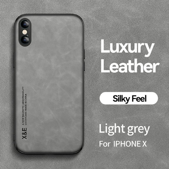 Luxury Leather Case for iPhone XS/X, Magnetic Attraction Inside Silky Feel Protective Cover for iPhone XS/X (5.8 Inch),Lightgray