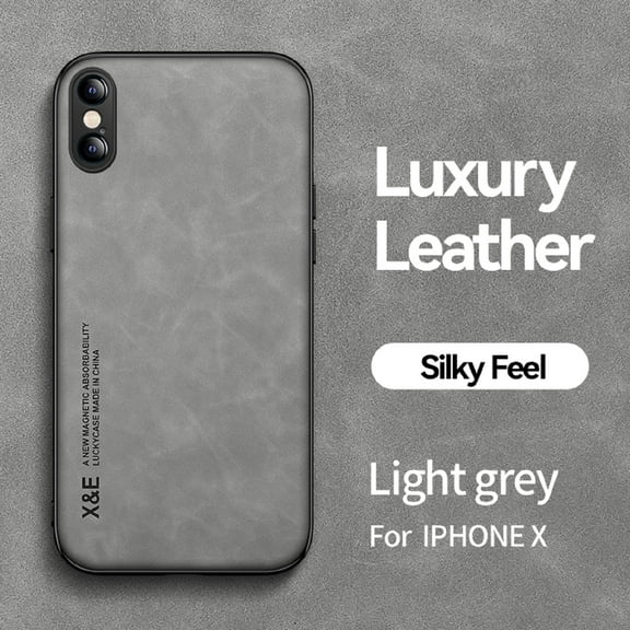 Luxury Leather Case for iPhone XS/X, Magnetic Attraction Inside Silky Feel Protective Cover for iPhone XS/X (5.8 Inch),Lightgray