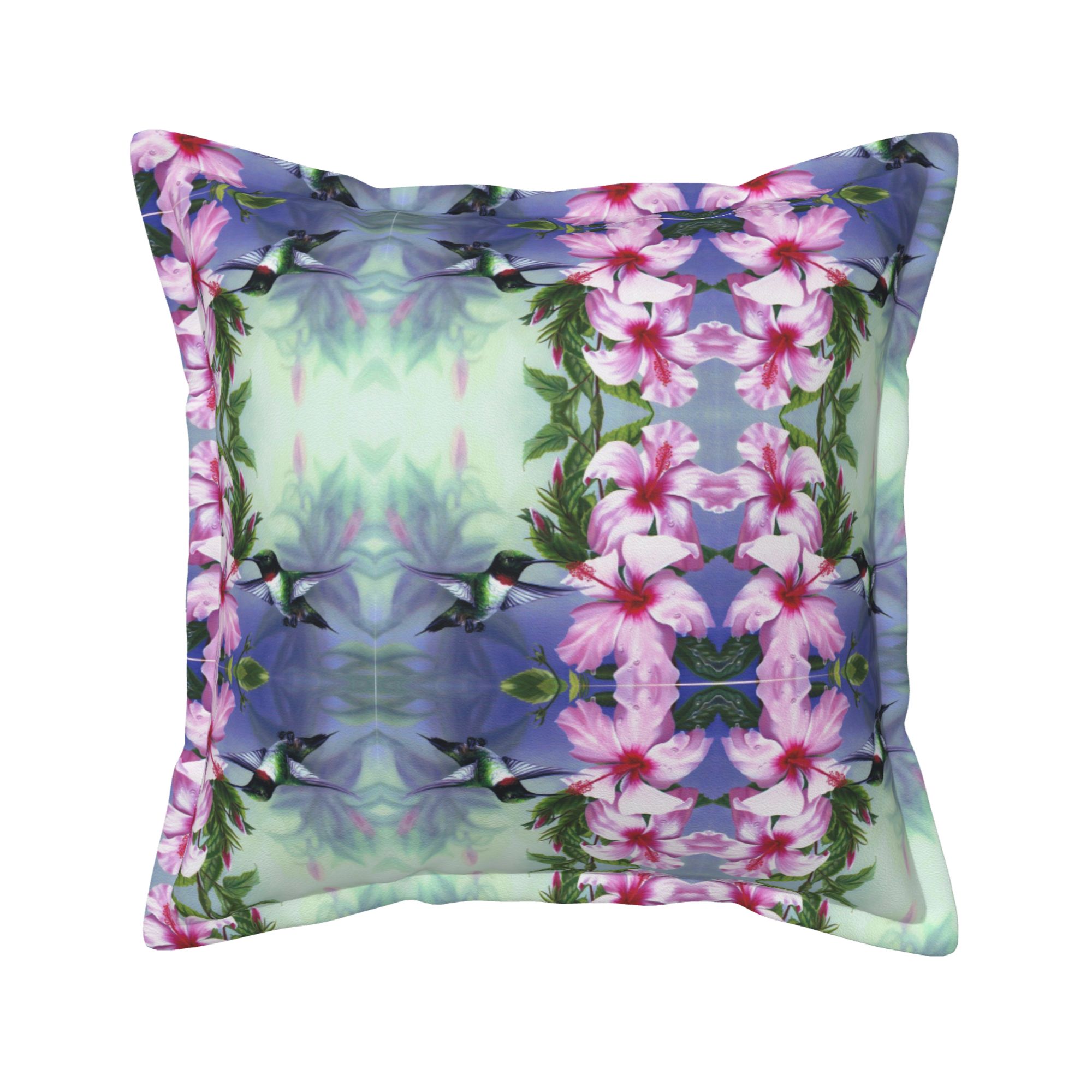 Luxury Leather Pillowcase Hummingbird With Pink Hibiscus Case Cushion