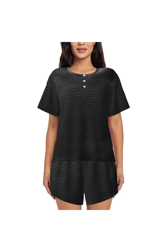 Luxury Leather Texture (2) Womens Pajamas Short Set Soft Short Sleeve Sleepwear Button Down Pjs Set with Pockets S XXL Large