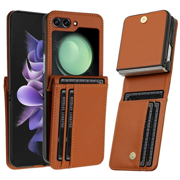 Luxury Leather Wallet Case for Samsung Galaxy Z Flip 6 - Brown