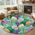 thumbnail image 1 of Luxury Leaves Round Living Room Rugs 8 ft, Green Purple Abstract Gorgeous Leaf Washable Large Area Rug with Non-Slip Sturdy Edge Binding Round Carpet for Dining Room Kitchen Office, 1 of 9