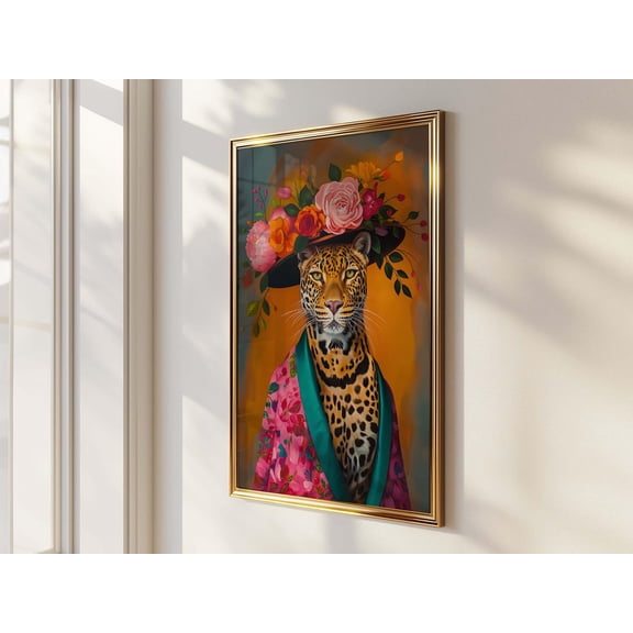 Luxury Leopard Floral Animal Dopamine Wall Art Unframed Paper Print
