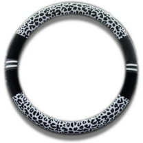 Luxury Leopard Print Fashionable Plush Car Steering Wheel Cover, Universal Fit, Keep Warm for Car SUV, Black and White