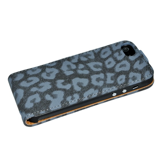 Luxury Leopard Print Slim PU Leather Flip Top Case Cover for Apple iPhone 5 - Dark Grey