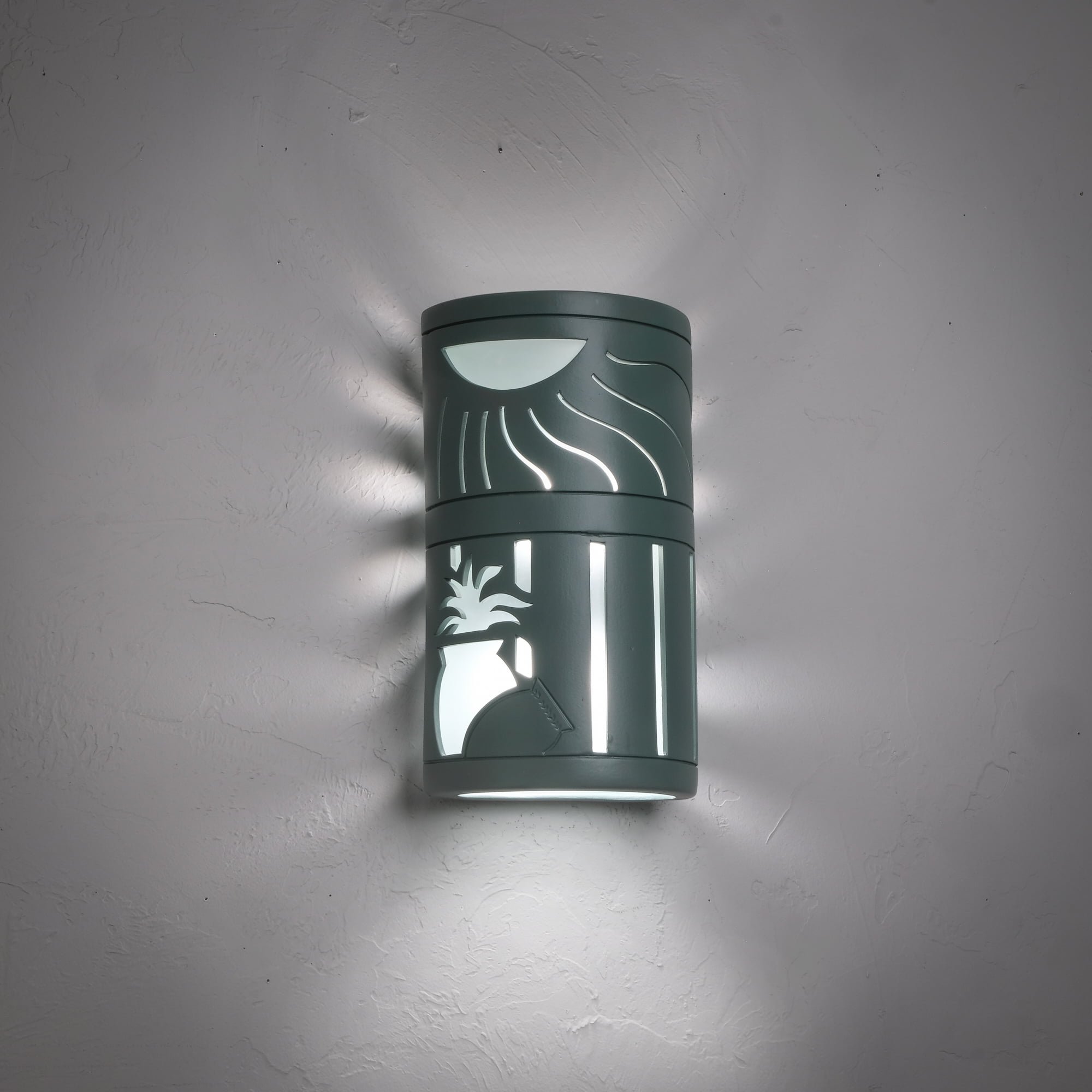 Luxury Lighting Asavva 13" High Ceramic Outdoor Wall Mount Light, Sage, Electric, 120VAC, LED Bulb Included