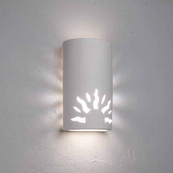 Luxury Lighting Asavva 13" High Half Sun Ceramic Outdoor Wall Light, Paintable White Bisque, LED Bulb Included