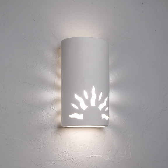 Luxury Lighting Asavva 13" High Half Sun Ceramic Outdoor Wall Light, Paintable White Bisque, LED Bulb Included