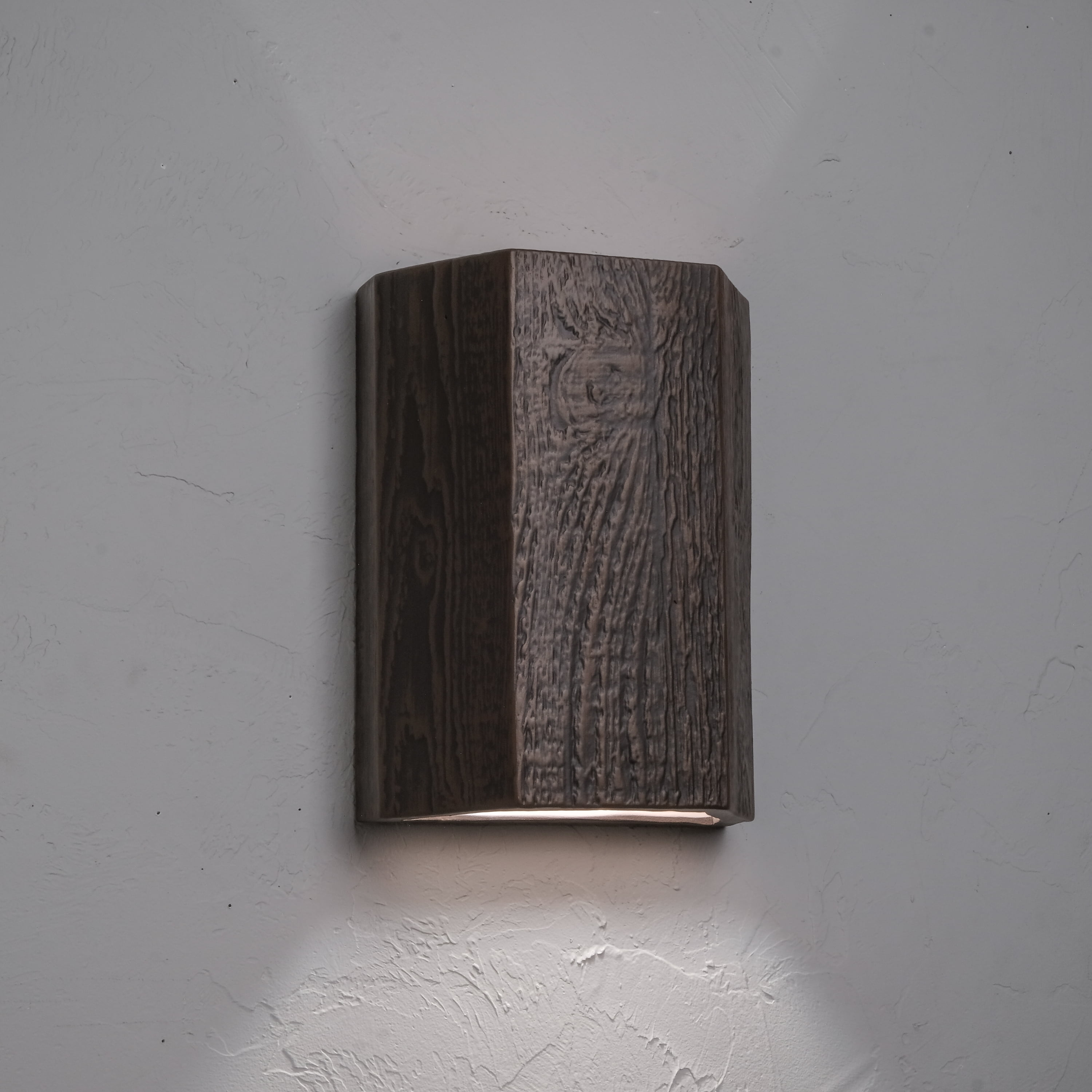 Luxury Lighting Oakheart 13" High Wood-Look Ceramic 3-Sided Outdoor Wall Light, LED Bulb Included