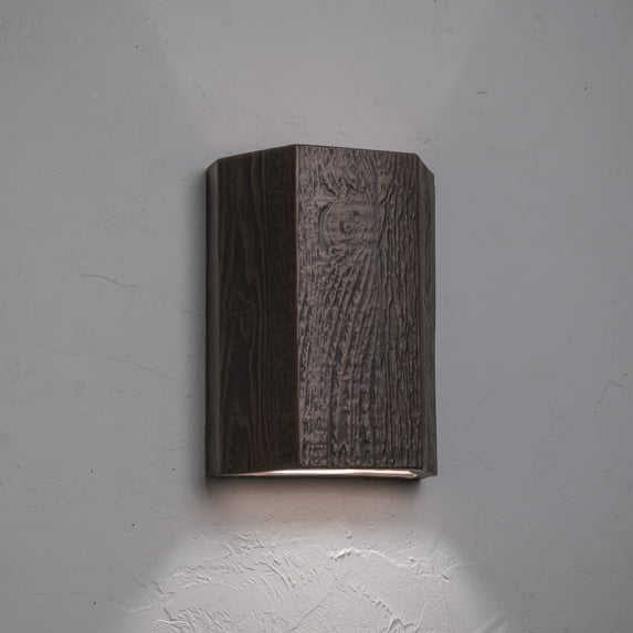 Luxury Lighting Oakheart 13" High Wood-Look Ceramic 3-Sided Outdoor Wall Light, LED Bulb Included