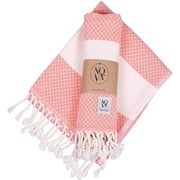 Luxury Linen Turkish Hand Towels for Bathroom Set of 2, Diamond Weave Soft Cotton, 16 x 40 Inches Decorative Peshtemal-Pack of 2, Orange