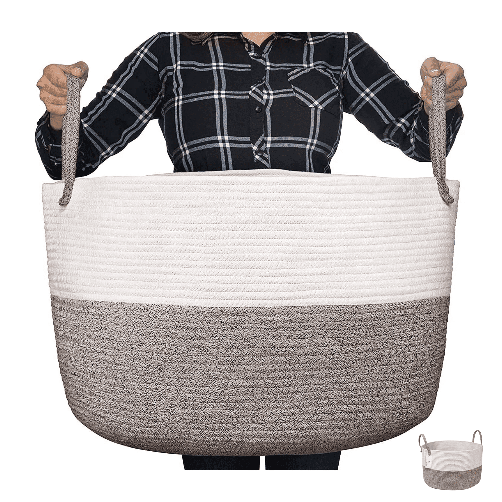 XXL White and Beige Cotton Rope Nursery Hamper