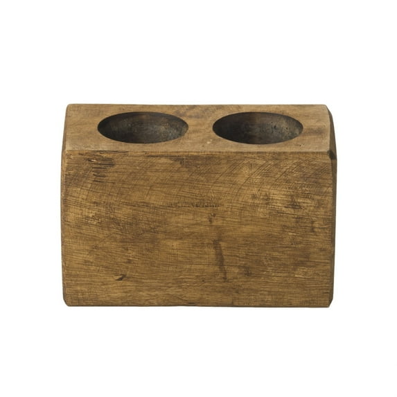 Luxury Living Furniture 2 Hole Solid Wood Sugar Candle Holder in Pecan