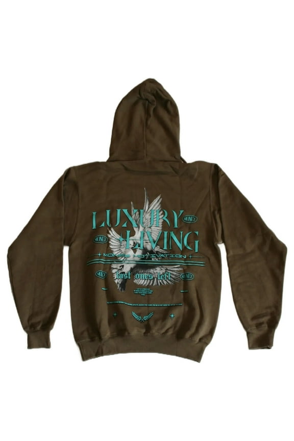 Luxury Living Money Motivation Hoodie in Brown Men's Size Large