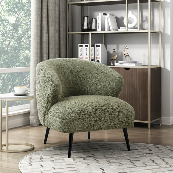 Luxury Living Room Furniture 1pc Accent Chair Green Boucle Upholstery, High-Density Foam Seat Cushions