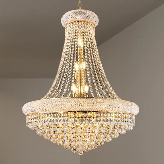Luxury Lobby High Ceiling Crystal Chandelier Gold Frame 29'' Diameter 15 Lights