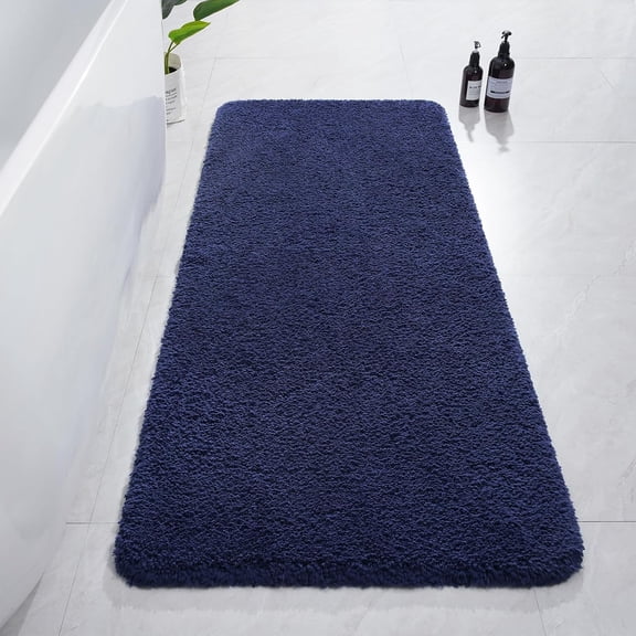 Luxury Long Bathroom Runner Rug, 24x60 Inch Thick Soft and Absorbent Microfiber Non Slip Bath Mat, Rubber Backing Quick Dry Rugs Carpets, Machine Washable Plush Mats for Shower Floor, Navy Blue