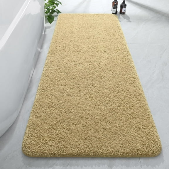 Luxury Long Bathroom Runner Rug, 24x60 Inch Thick Soft and Absorbent Non Slip Bath Mat, Rubber Backing Quick Dry Rugs Carpets, Machine Washable Plush Mats for Shower Floor, Beige