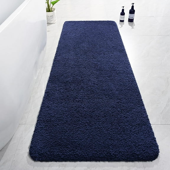 Luxury Long Bathroom Runner Rug, 24x72 Inch Thick Soft and Absorbent Microfiber Non Slip Bath Mat, Rubber Backing Quick Dry Rugs Carpets, Machine Washable Plush Mats for Shower Floor, Navy Blue