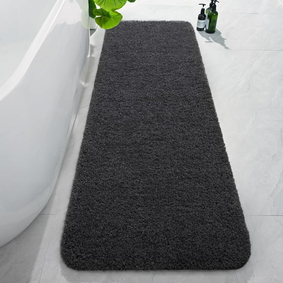 Luxury Long Bathroom Runner Rug, 24x72 Inch Thick Soft and Absorbent Non Slip Bath Mat, Rubber Backing Quick Dry Rugs Carpets, Machine Washable Plush Mats for Shower Floor, Deep Grey