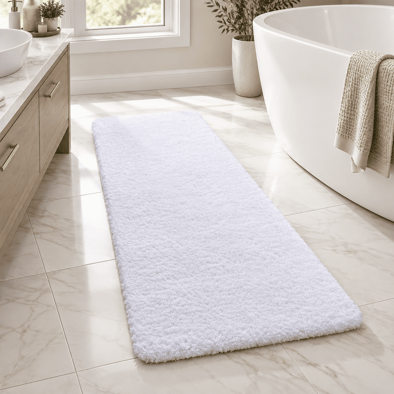 Luxury Long Bathroom Runner Rug Non Slip Bath Mat 24x84 Inch White ...