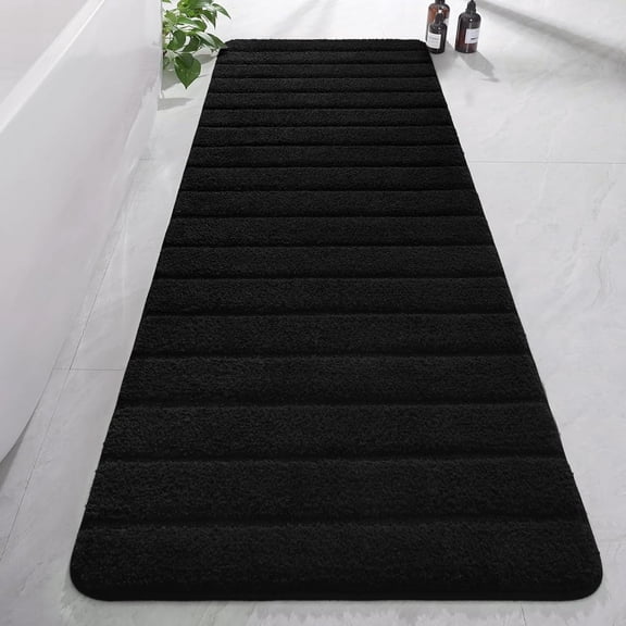 Long Bathroom Runner Rug, Thick Soft Absorbent Microfiber Non Slip Bath Mat with Rubber Backing, Machine Washable Plush Floor Mat, 24x72 Inch Black