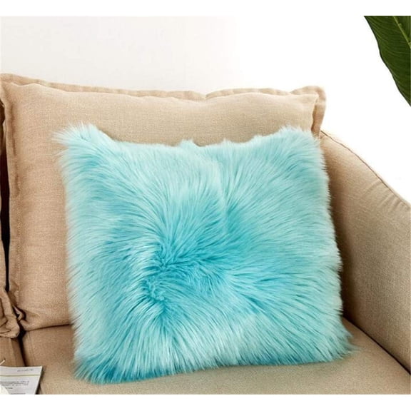 Luxury Long Faux Fur Throw Pillow Case Super Soft Plush Cushion Cover Deluxe Home Sofa Bed Car Party Decorative 18 x 18 Inch Light Blue