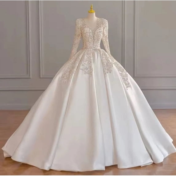 Luxury Long Sleeves A-Line Wedding Dress Bridal Gown