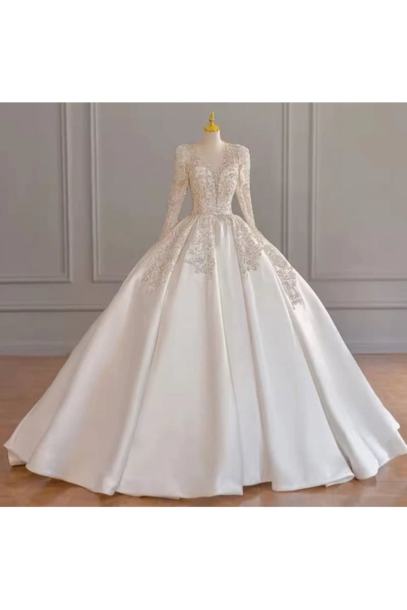 Luxury Long Sleeves A-Line Wedding Dress Bridal Gown