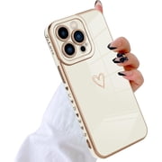 Luxury Love Heart Compatible with iPhone 12 Pro Max Case Cute for Women & Girls with Glitter Gold Plated Design Upgraded Full Camera Protection Soft TPU Shockproof Phone Cover-White